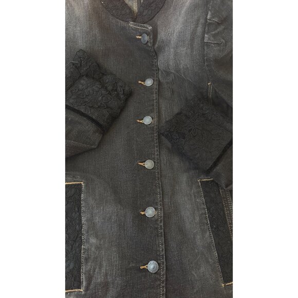 2/$30 Express Size 7/8 Black Denim Jacket With Lace Cuffs & Collar - Picture 11 of 16
